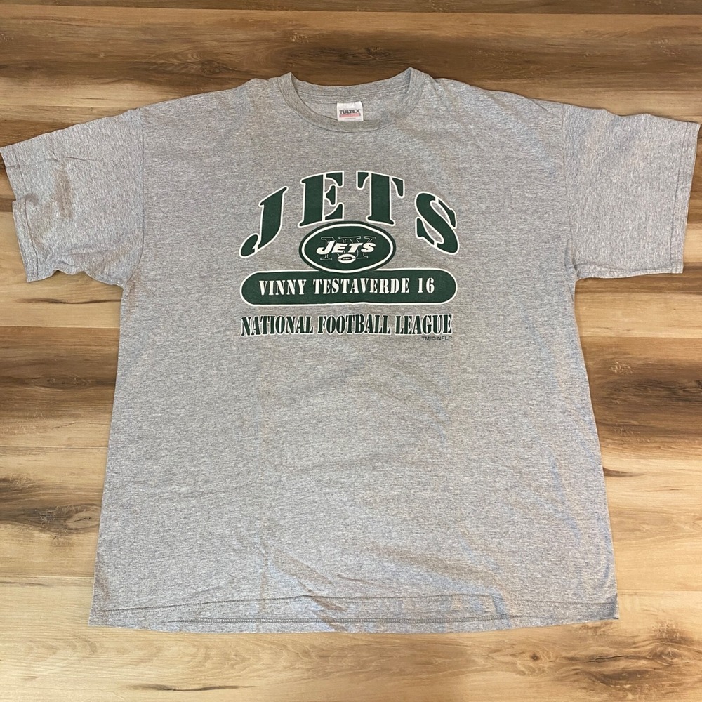 Tultex New York Jets T-Shirt 3XL Vinny Testaverde 16 NFL Cotton Blend Gray 90s